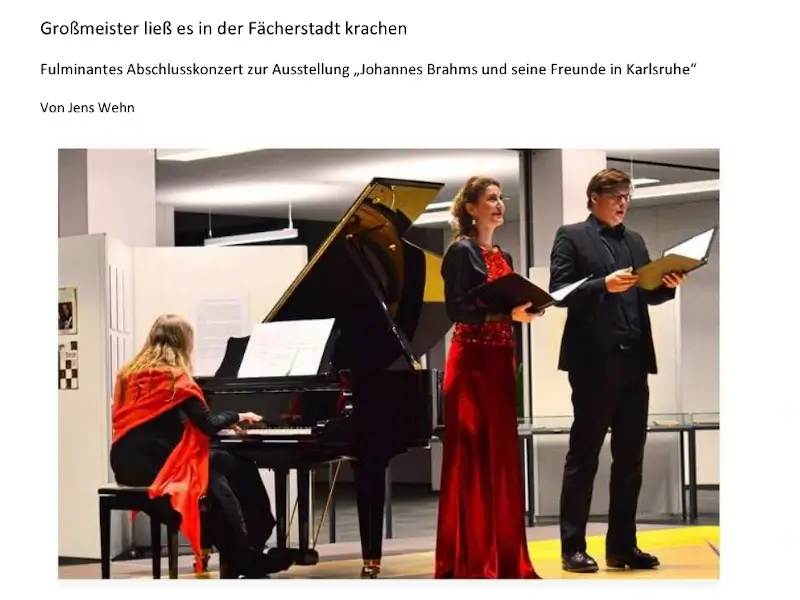 Fulminantes Abschlusskonzert zur Ausstellung „Johannes Brahms und seine Freunde in Karlsruhe“. BNN Artikel vom 19.01.2024
